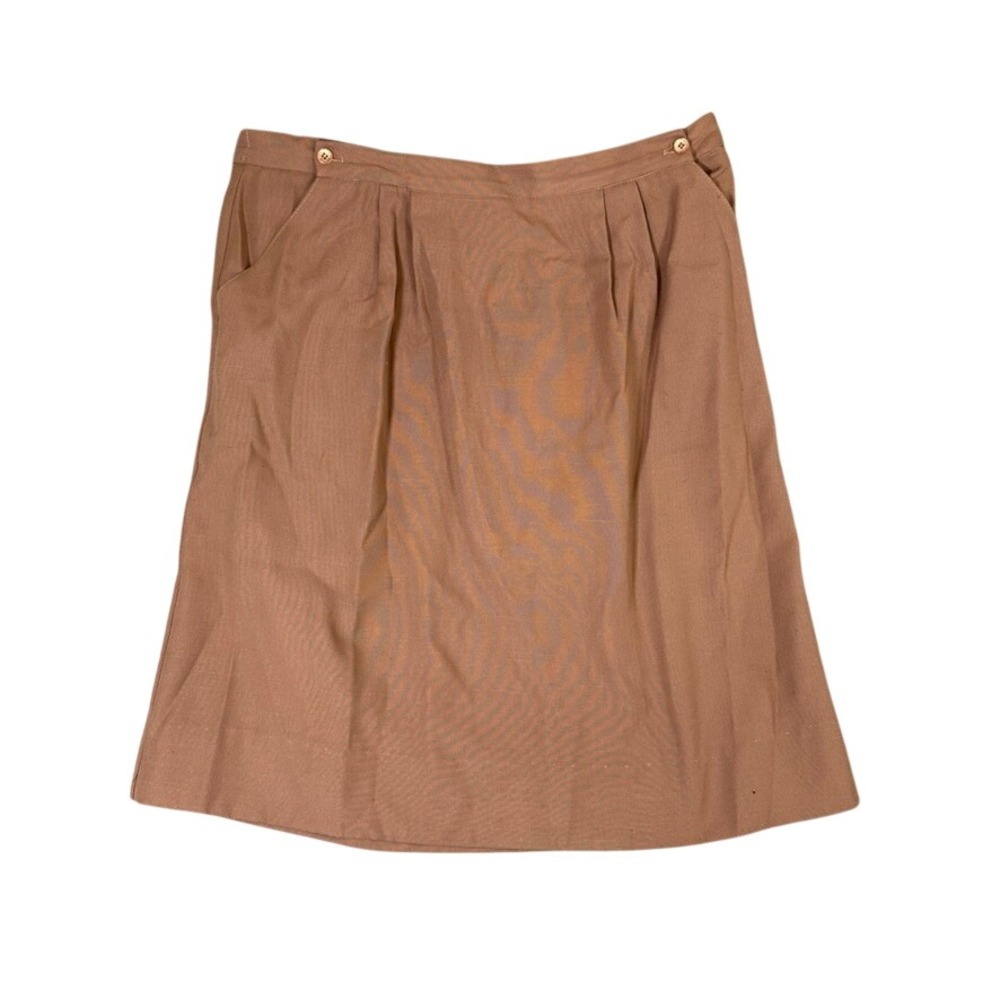 Cricket Lane Vintage Brown Pleated A-Line Skirt Made in USA Pockets Terracotta